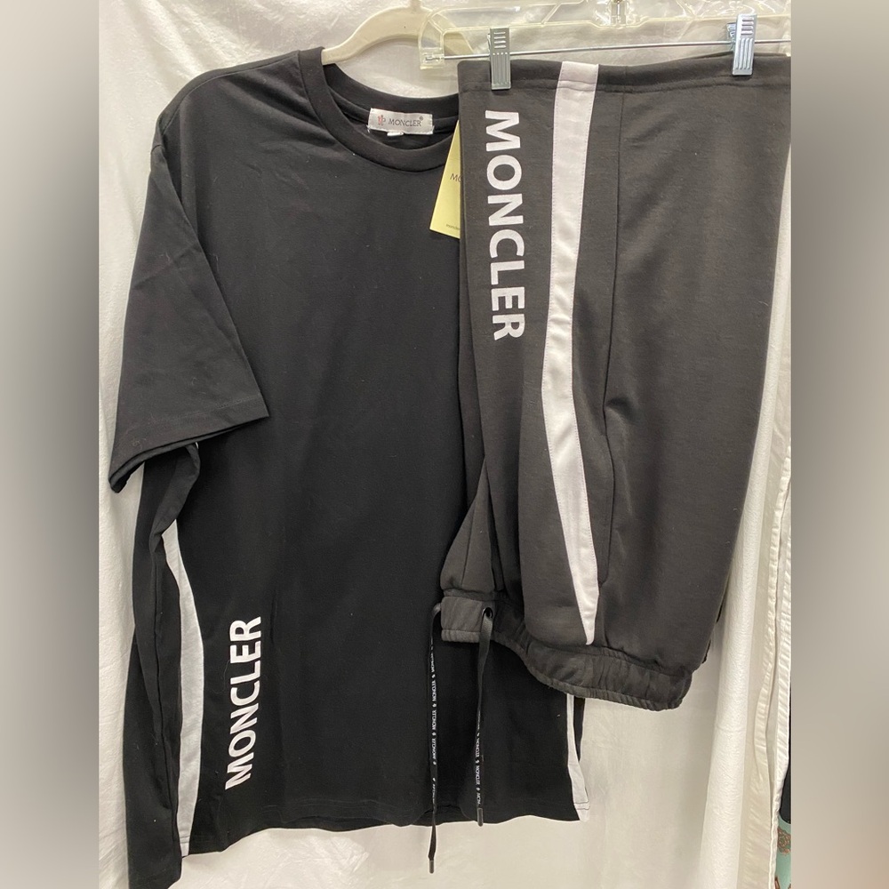 NWT. Moncler Black Tee and Drawstring Shorts. Sold as Set. Size XXL